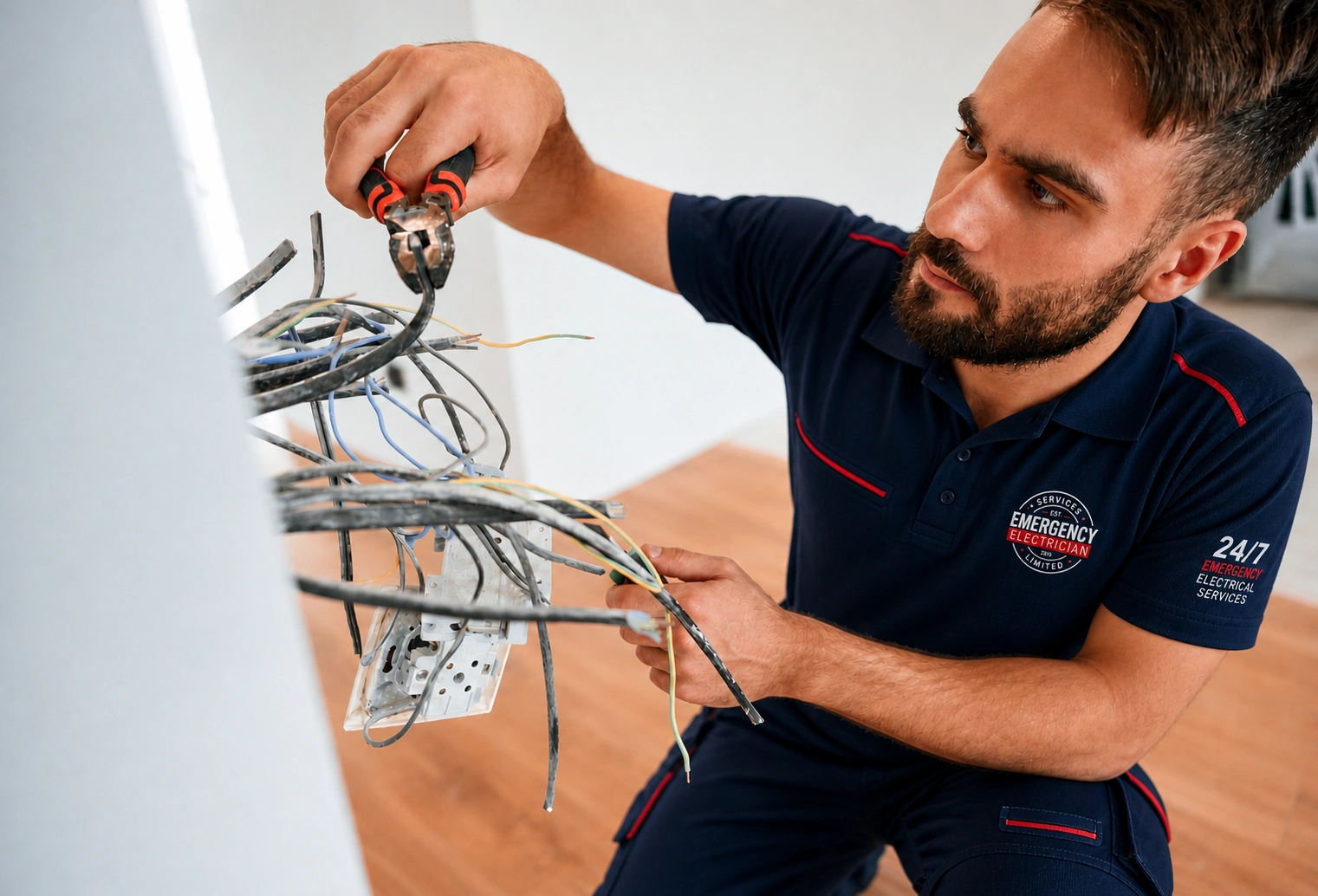 Electrician using professional electrical testing equipment