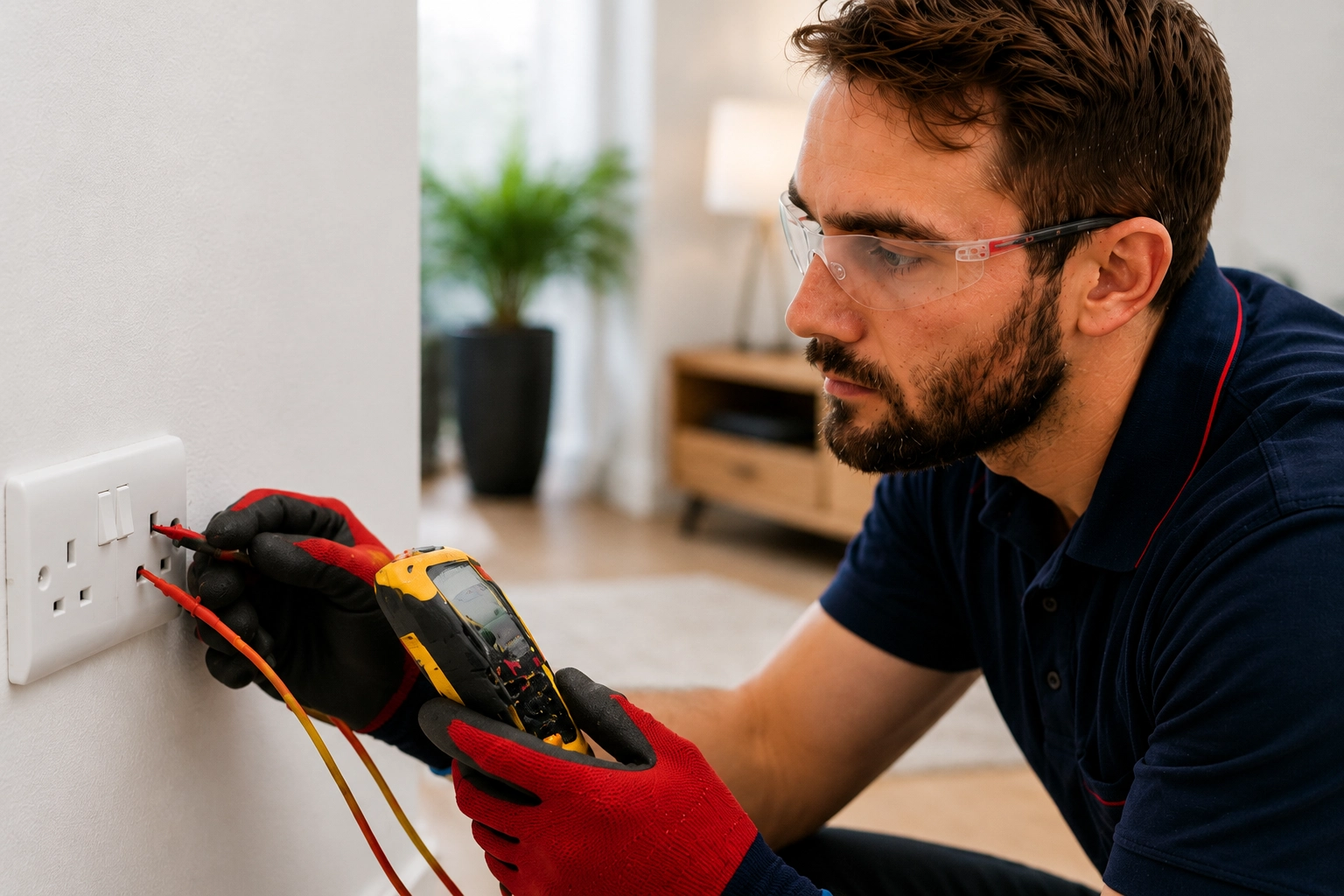 Electrician testing a socket that has stopped working
