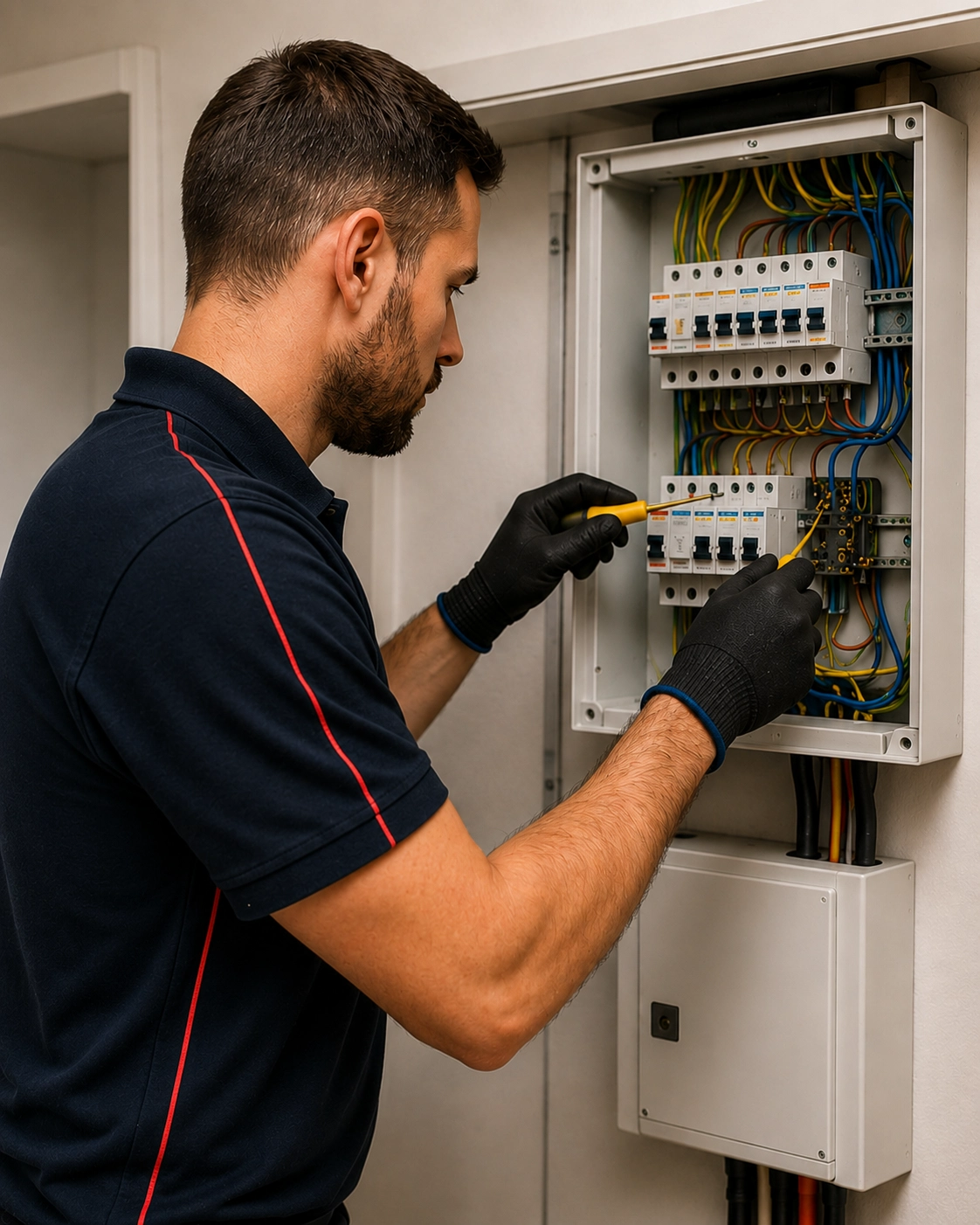 Electrician investigating electrics that keep tripping
