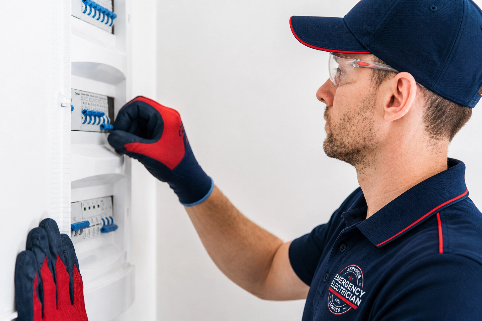 Emergency electrician diagnosing an electrical fault