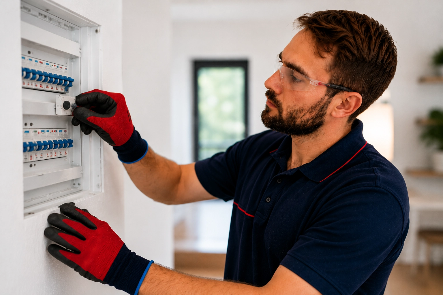 Electrician carrying out an emergency fuse box repair