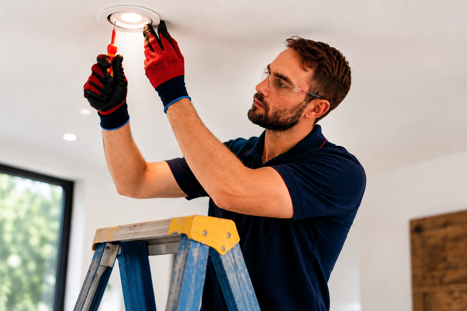 Electrician investigating lights that have stopped working