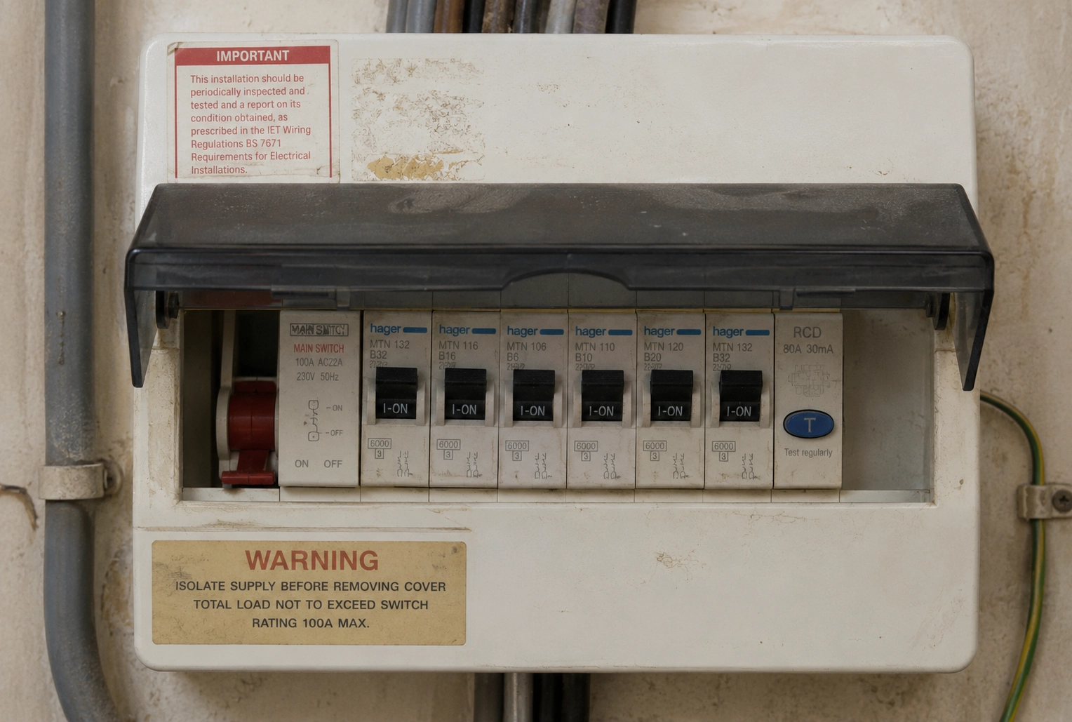 Older consumer unit requiring professional inspection