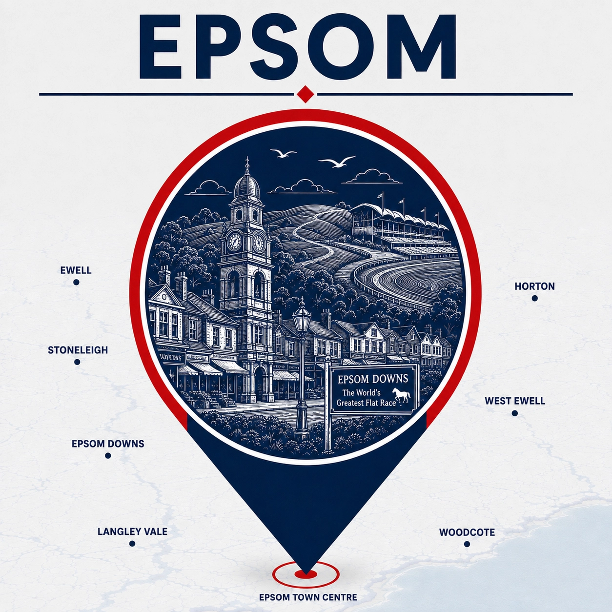 Map showing Epsom and surrounding emergency electrician coverage areas