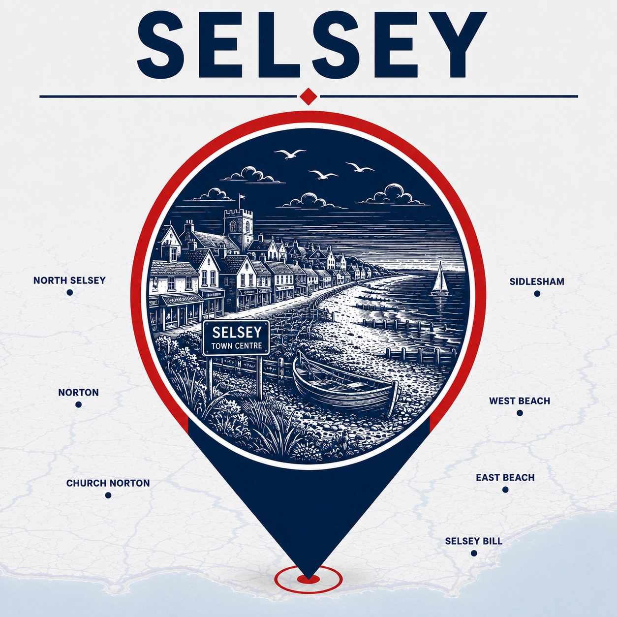 Map showing emergency electrician coverage across Selsey and nearby areas