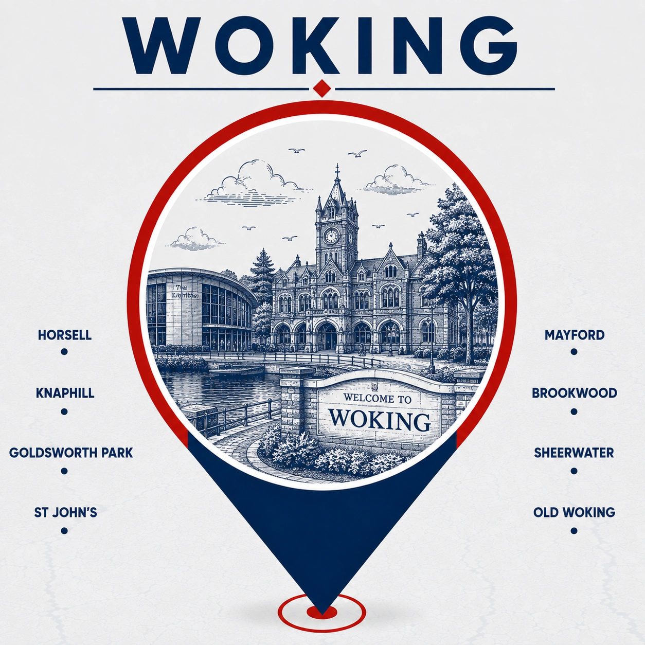 Map of emergency electrician coverage across Woking neighbourhoods