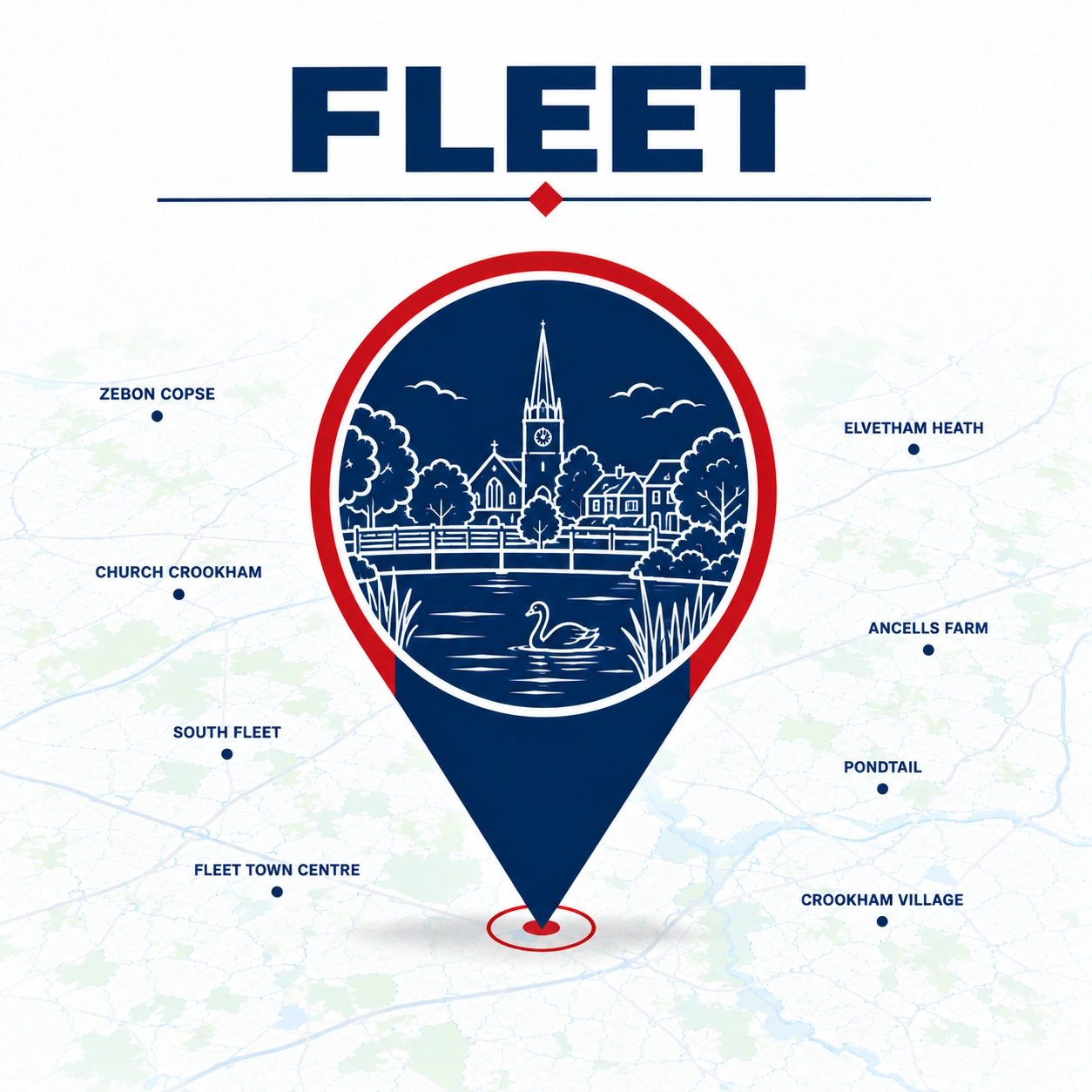 Map showing emergency electrician coverage across Fleet and surrounding areas
