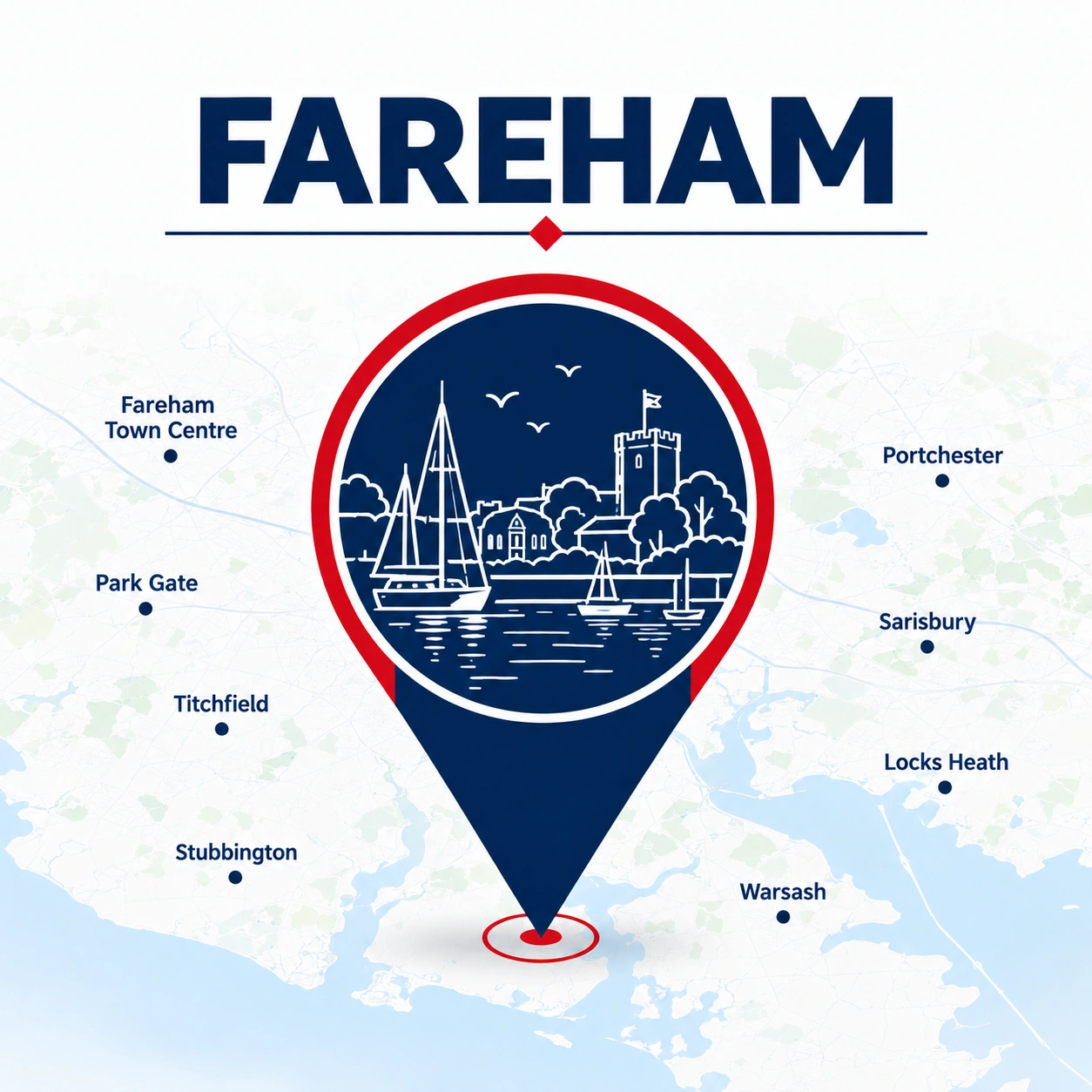 Map showing emergency electrician coverage across Fareham and surrounding areas
