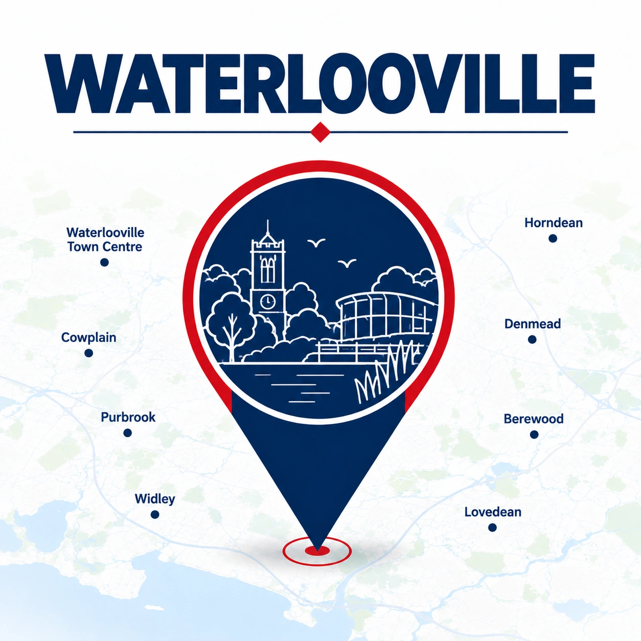 Map showing emergency electrician coverage across Waterlooville