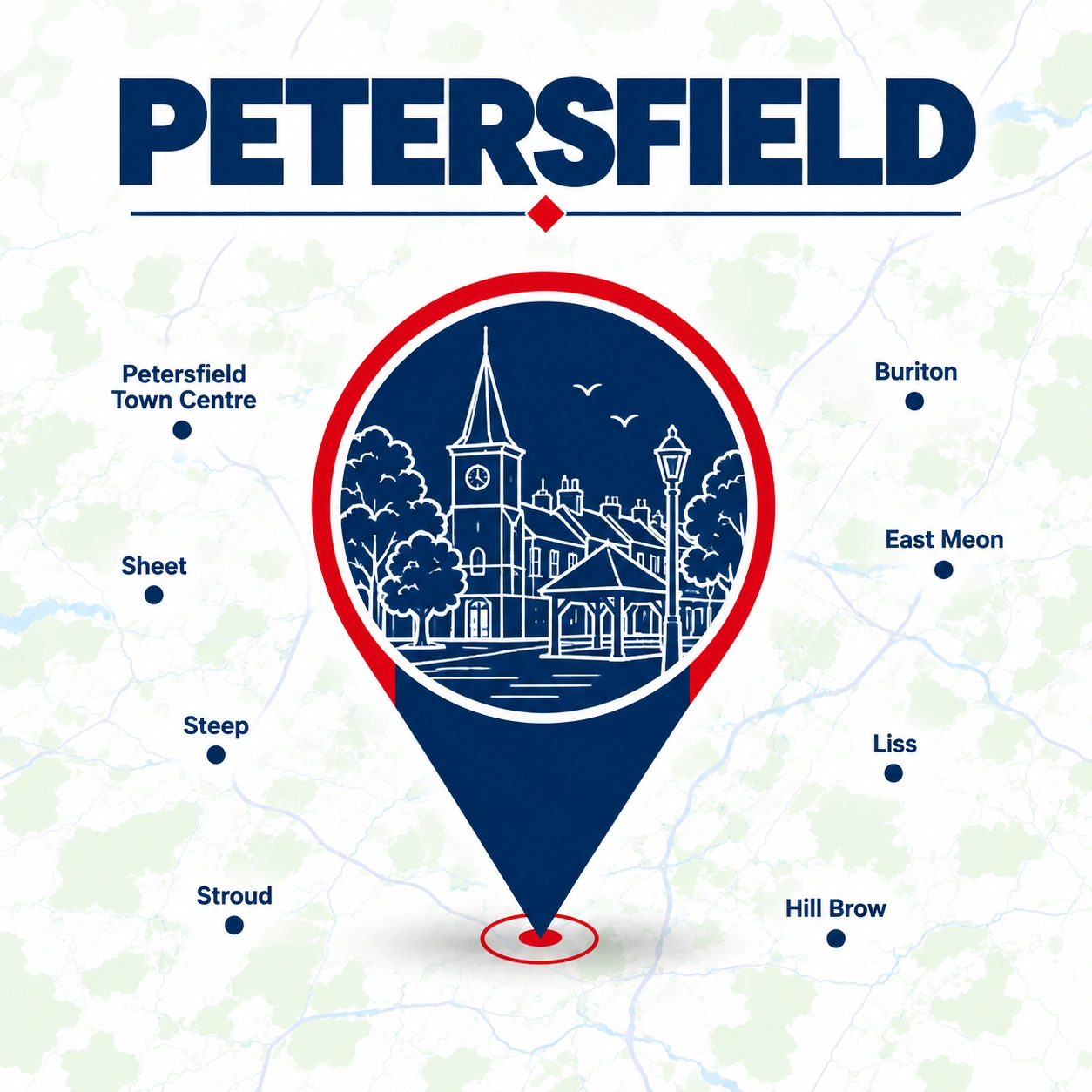 Map showing emergency electrician coverage across Petersfield and nearby areas