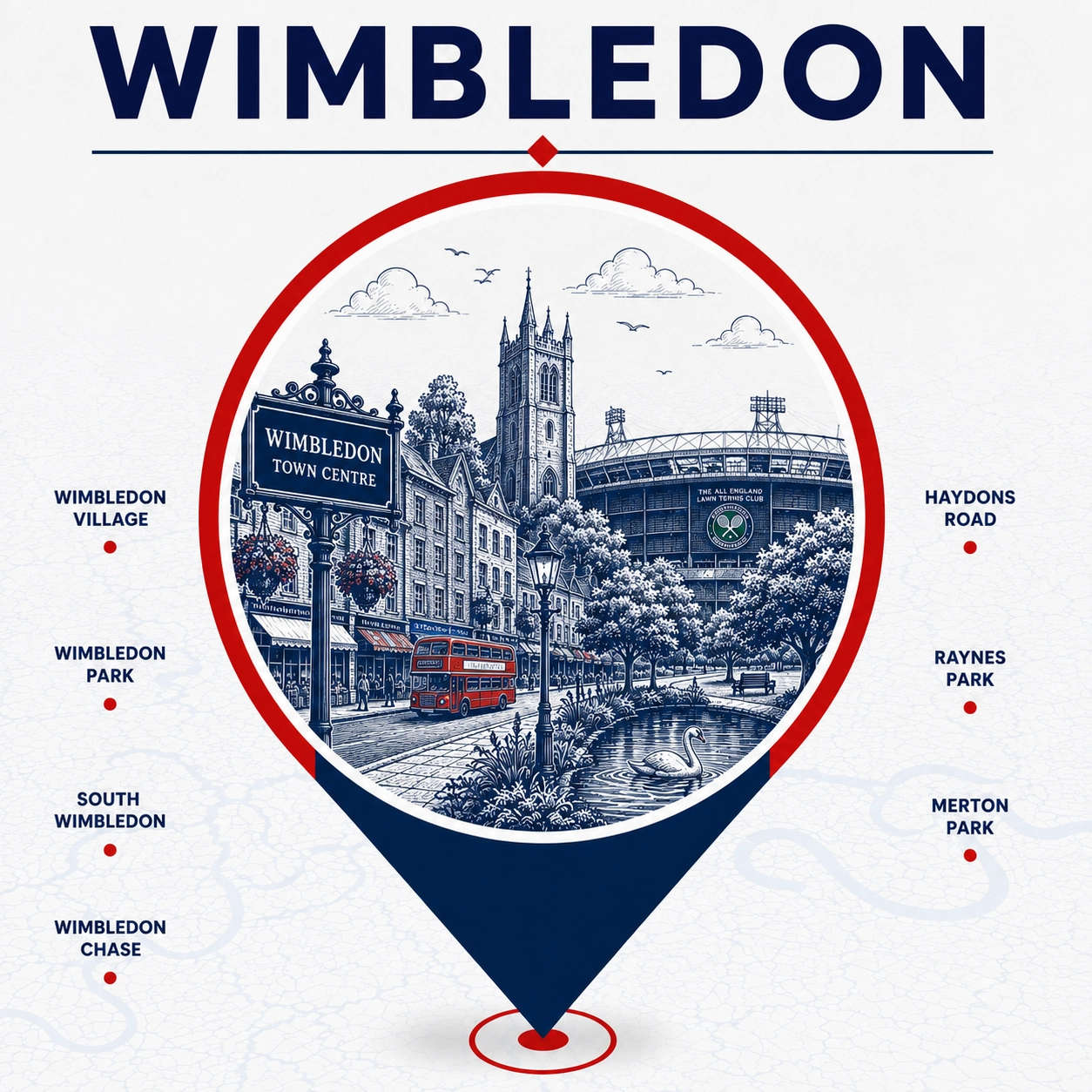 Map showing emergency electrician coverage across Wimbledon and nearby areas